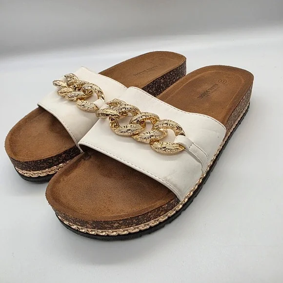 Alexis Bendel‎ White Chain Detail Slide Sandals Comfort Size 11 - Picture 3 of 9